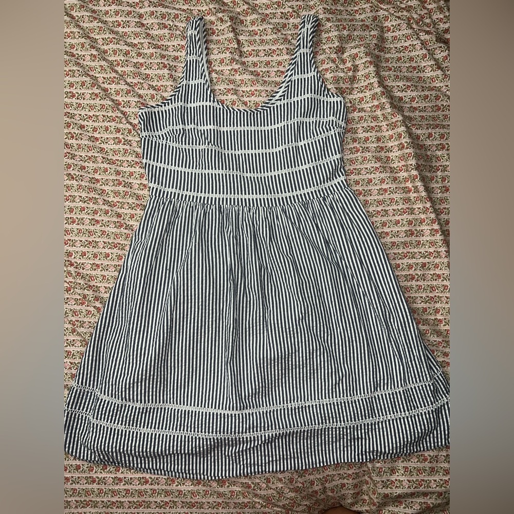 Old Navy Fit & Flare Blue & White Striped Smocked Back Mini Dress Large